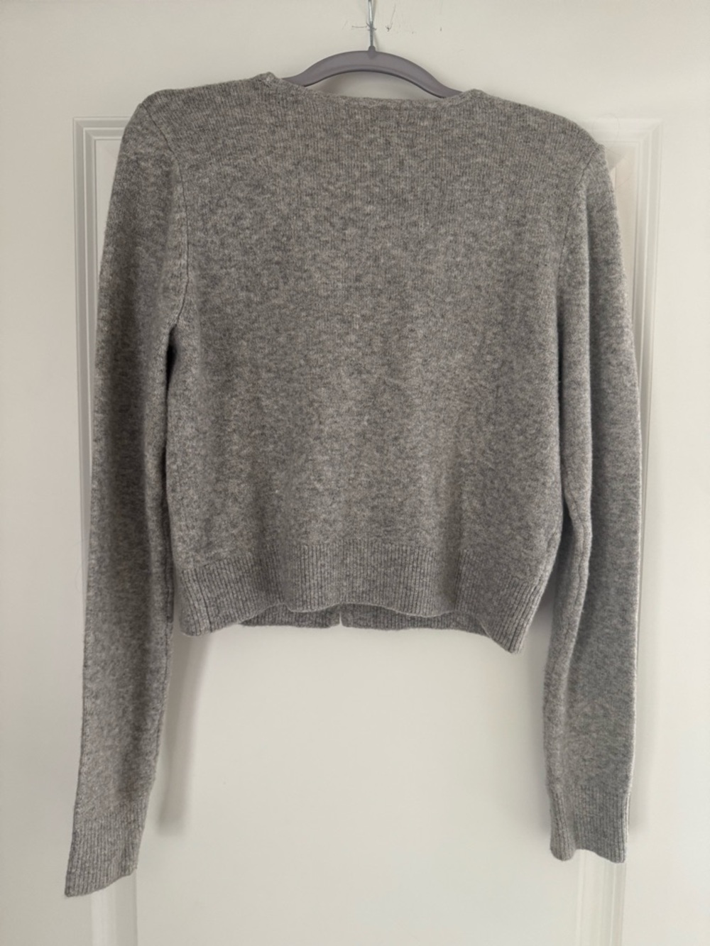 LOFT Light Gray V-Neck Button-Front Ribbed Sweater - Picture 4 of 4
